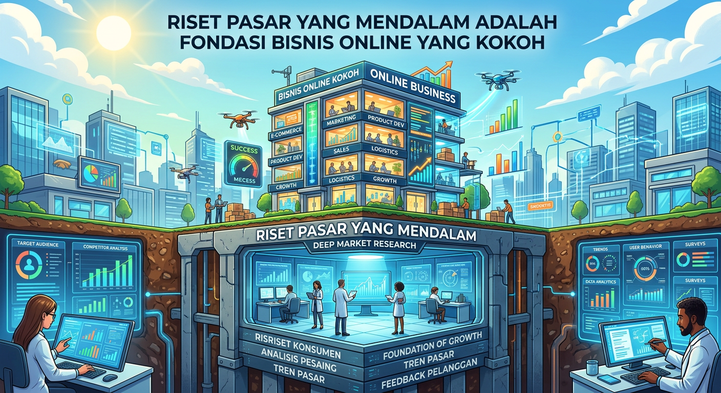 Layar komputer menampilkan grafik analitik riset pasar digital