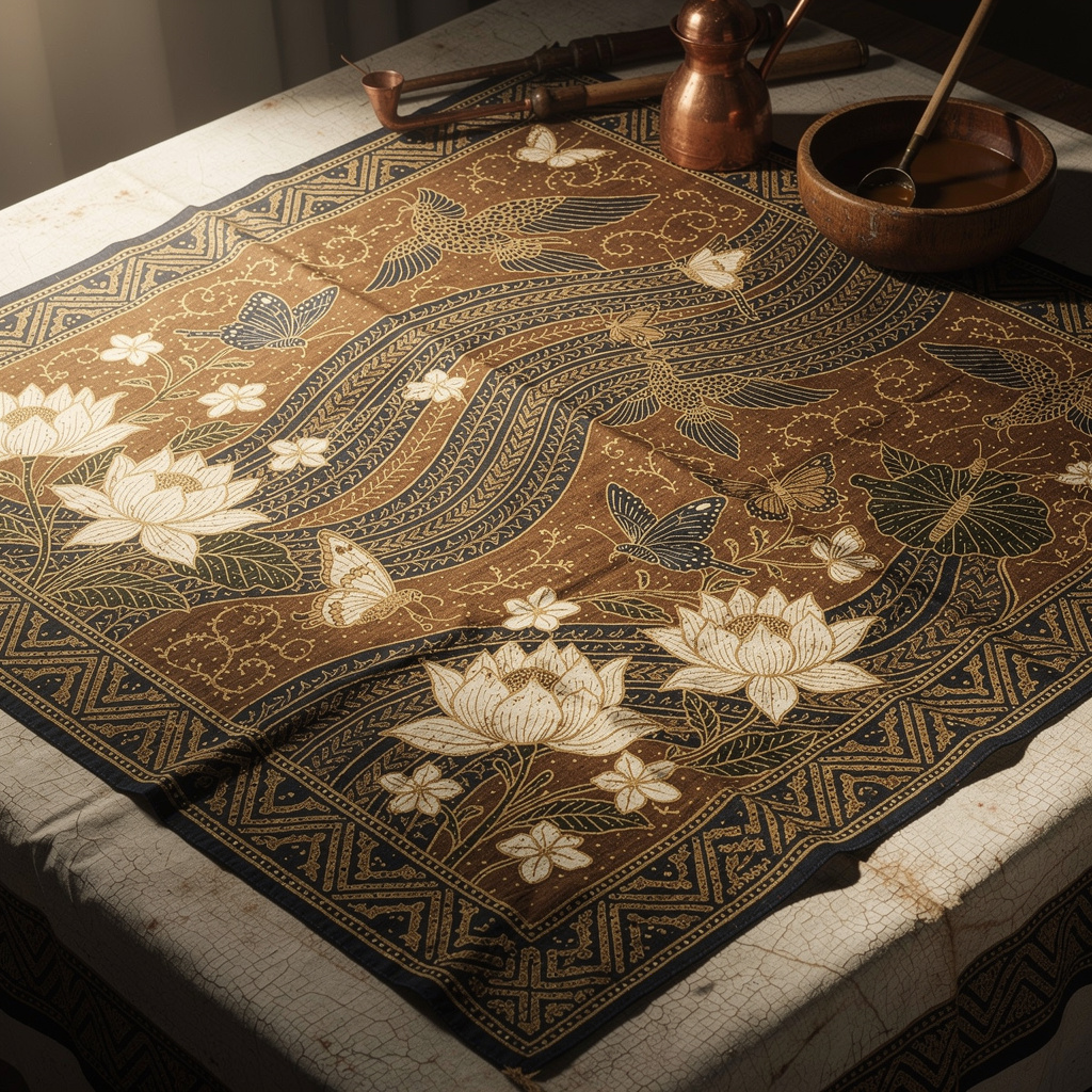 Motif batik Indonesia yang berwarna-warni dengan pola tradisional yang detail