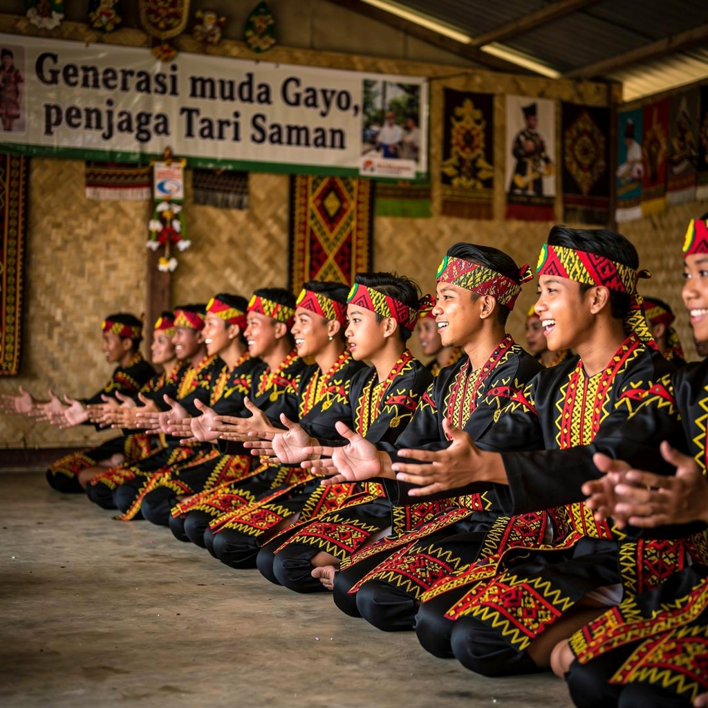Kelompok remaja Gayo berlatih Tari Saman dipandu sesepuh kampung di Gayo Lues, Aceh