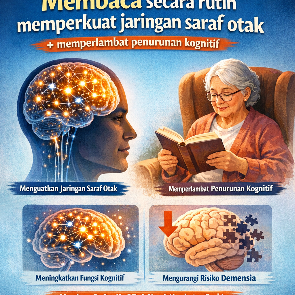 Ilustrasi jaringan saraf otak yang aktif saat membaca buku